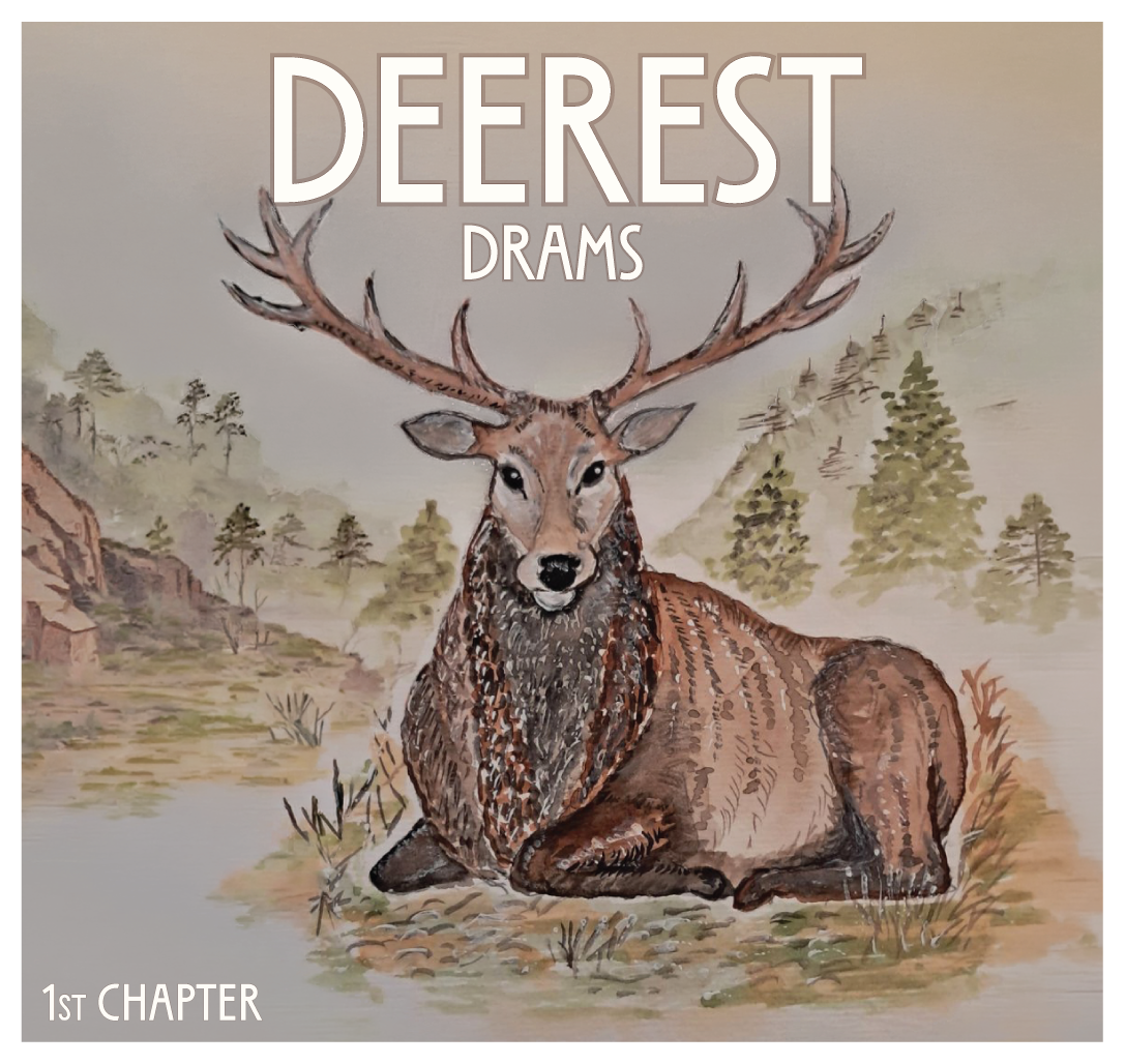 Deerest Drams Chapter One label artwork, showing a stag in a woodland landscape